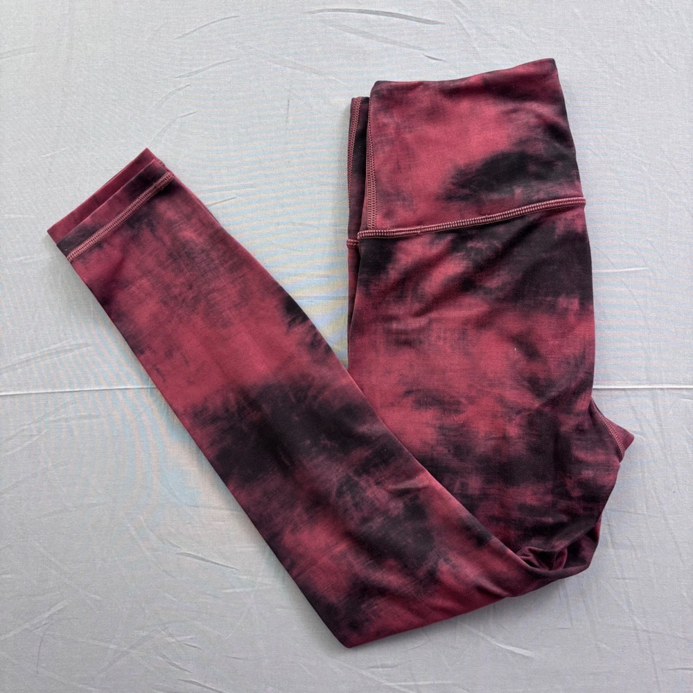 Athleta Elation 7/8 Tight XS Maroon Black Tie Dye High Rise Leggings Yoga Pants